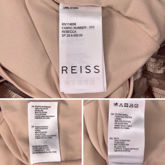 REISS Rebecca Bodycon Sheath Dress Mink Metallic Stripe 8 Evening Wear New Years - Picture 8 of 10